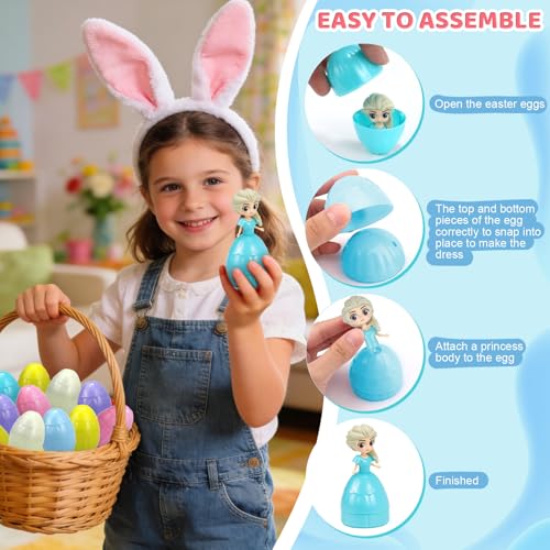 12PCS Pre Filled Easter Eggs Gifts for Kids with Transforms into Princess Toys Easter Basket Stuffers Easter Eggs Hunt Easter Party Favor Prize Classroom Rewards Toys for Girls