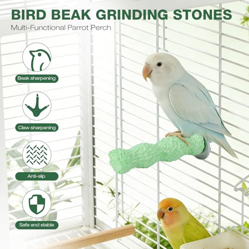 Bird Beak Grinding Stone,4PCS Anti-Slip Bird Beak Trimmer Bird Perches for Cage,Parrot Perch Nail & Beak Grinder,Parakeet Beak Grinding Stone for Budgies,Parakeets, Cockatiels,Conures (Large (Wavy))