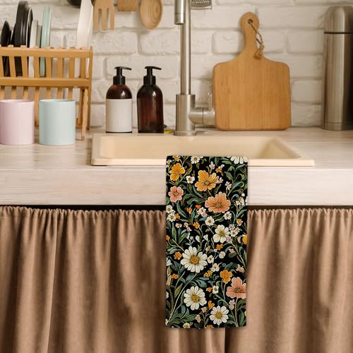 Cottagecore Flower Kitchen Towels, Aesthetic Floral Botanical Hand Towels for Bathroom, French Floral Dish Tea Towel for Farmhouse Kitchen Decor, 16x24 Inch - color: Flower