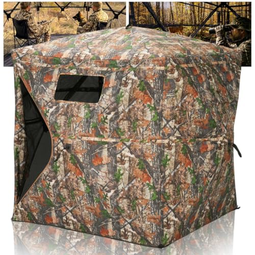 Portable Hunting Blind - 270°/360°See Through with Waterproof Floor Mat | Detachable Ground Mat, Silent Adjustable Windows, Pop Up Ground Blind for 2-4 Person, Camouflage Shelter for Turkey Deer - size: 2-3 Person（360° See Through）