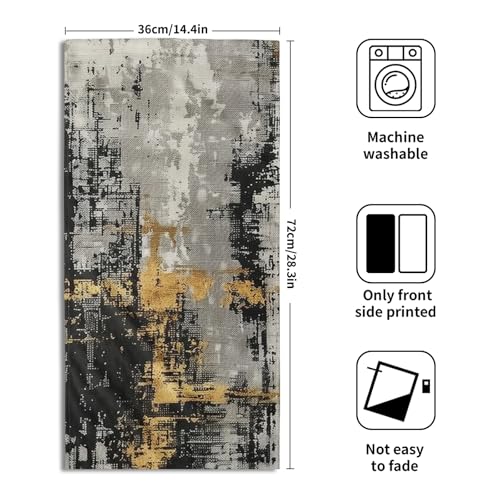 Black Gold Abstract Rust Gray Kitchen Towels Set - 2 Modern Minimalist Painting Bathroom Decorative Fingertip Towels for Farmhouse Cabin - color: Black Gold