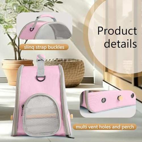 Bird Carrier, Portable Small Bird Parrot Parakeet Carrier with Standing Perch and Soft Mat, Side Access Window Collapsible (Pink, Mesh Windows) - color: Pink