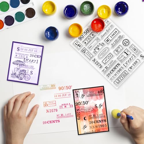Vintage Number Clear Stamps for Scrapbooking 6.3x4.3 Retro Air Ticket Postmark Rubber Stamp Reusable Postage Transparent Stamps for Card Making Photo Journal Album Crafting Decoration - color: Vintage Number