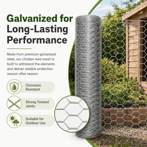 Chicken Wire Fence 1.2 Inch Hexagonal Mesh, Galvanized Wire Mesh Roll, Poultry Netting for Chicken Coop, Garden Fence, Rabbit Fence, Craft Projects, Yard and Plant Protection (47.24in*99FT) - size: 47.24in*99FT