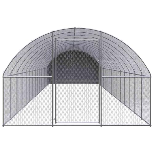 Large Chicken Coop, 118.1 x 118.1 x 78.7 Inch Galvanized Steel Poultry Cage, Outdoor Metal Chicken Run Walk-in Hen House Pen with Secure Door for Backyard - color: Silver-L