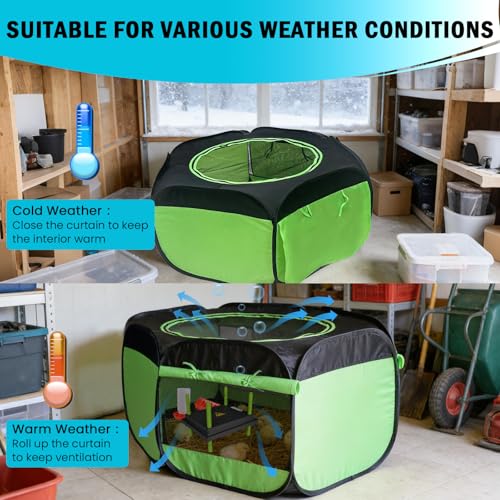 Tetuga Brooder Box for Chick Starter Kit with 10x 12” Brooder Heating Plate | Chicken Brooder Pen All-In-1 Bundles with Chicken Feeder, Waterer, Up to 15 Chicks, Duck & Quail, Indoor & Outdoor Use, Green - color: Chicken Brooder Tent Bundles,Green
