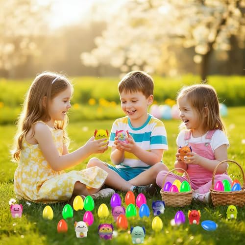 24 Pack Prefilled Easter Eggs With Toys Slow Rising Squishy Axolotl, Kids Easter Basket Stuffers for Boys Girls, Non Candy Easter Gifts for Kids Egg Hunt Supplies Party Favors