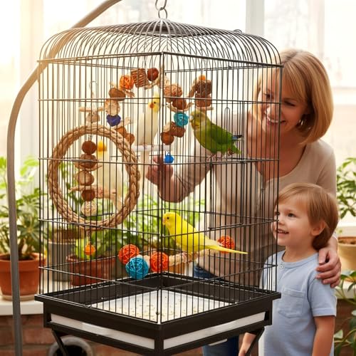 Parakeet Parrot Swing Toys,Bird Cage Hanging Chewing Toys | Natural, Parrot Foraging Toys, For Budgerigar Conure Cockatiel LoveBirds Finches