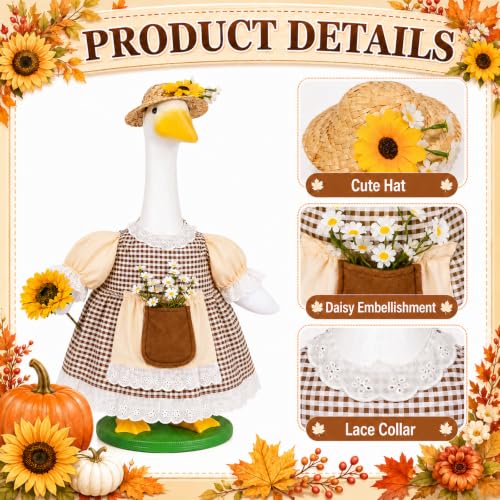 JcHrmers Fall Porch Goose Outfits Sunflower Lawn Goose Clothes with Straw Hat Autumn Goose Outfits Fits 23" Cement Plastic Goose Statue for Thanksgiving Harvest Farmhouse Yard Garden Home Decor