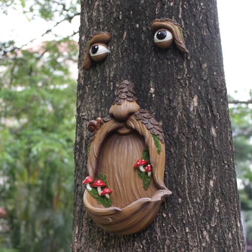 Tree Face Birdfeeder Outdoor Statues Tree Hugger Sculpture Whimsical Garden Decoration Wild Birdfeeder Wild Bird Feeders Outdoor Peeker Art Yard Decoration - color: Design-1