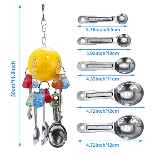 Litewoo Bird Chew Toy Metal Spoons Hanging for Parrot Macaw | 5 metal spoons, colorful acrylic flower, durable chew toy, cage hanging swing, for parrots/cockatoos/african grey/conure - color: A - Spoon Toy