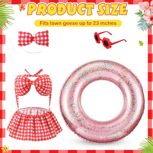 Bikini Porch Goose Outfits with Sunglasses and Swimming Tube for 23" Summer Goose Costume Garden Patio Statue Decor(Red Plaid) - style: Red Plaid