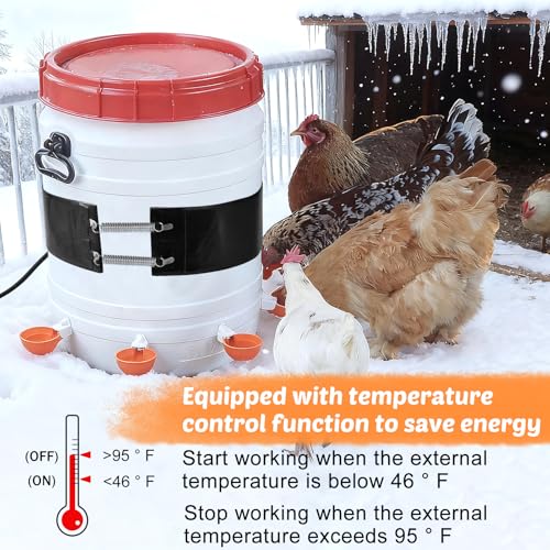 Thermo Bucket Belt Heated Strap Compatible with RentACoop 2-5Gallon Chicken Waterer,Auto-Thermostatic Chicken Water Heating Wrap with 6.6ft Power Cord,Keep Poultry Water from Freezing in Winter