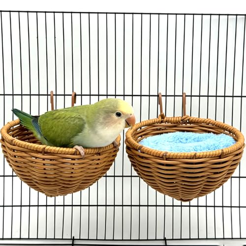 Rattan Bird Nest for Cage，2PCS Hanging Parrot Breeding Nesting House | Washable Soft Warm Sleep Hut Bird Cage Accessories for Cockatiels Budgerigars Finches Canaries - style: Semicircle