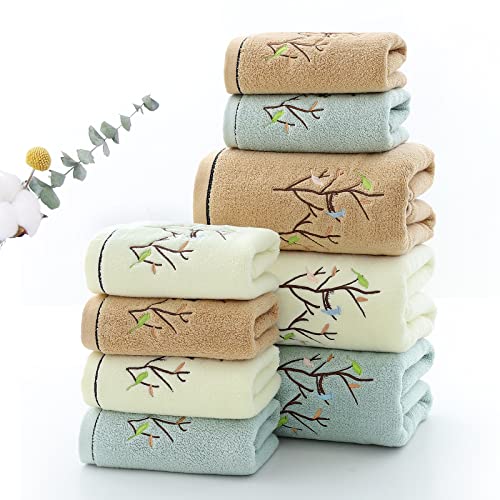 Hand Towels Set of 2 Embroidered Bird Tree Pattern 100% Cotton Absorbent Soft Decorative Towel for Bathroom (Brown) - color: 2 Brown, size: 13.8 x 29.5