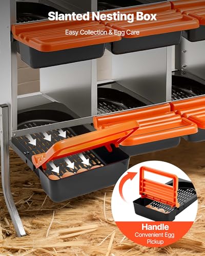 VEVOR Chicken Nesting Boxes, 10 Compartments, with Support Legs, Easy Egg Collection, Galvanized Steel and High-Strength Plastic, Roll Away Nesting Boxes for Chickens and Hens Laying Eggs, Orange - size: 52.0"L x 20.7"W x 39.0"H