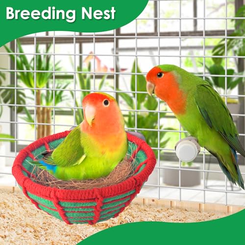 KATUMO Bird Nest, 5.3in Cockatiel Breeding Nest Parakeet Bed with Natural Coconut Fiber Bedding for Budgie, Parakeet, Cockatiel, Conure, Lovebird, Canary, Finch, Small Birds - color: Green+Red
