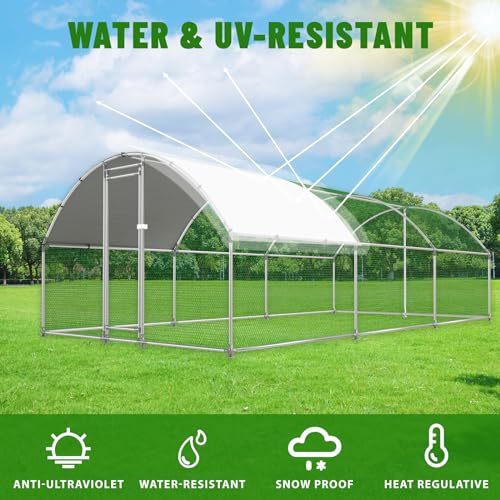 NUGRIART Large Metal Chicken Coop Walk-in Poultry Cage with Water-Resident and Anti-UV Cover Duck Rabbit Cat House Outdoor Chicken Run Pen with Round Roof - size: 19’L×10’W×6.5’H