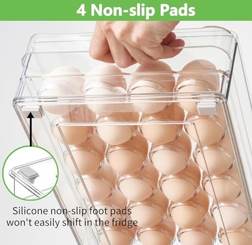 24 Capacity Egg Holder for Refrigerator Organizer Bins, BPA Free Egg Storage Container with Non-Slip Pads, Space-Saving Egg Tray for Fridge Drawer - color: 1 Pack-Clear
