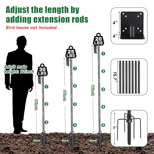 Bird House Pole, 75" Heavy Duty Adjustable Bird Feeder Stand with 5-Pronged Base for Birdhouse Mounting, Weather Station, Outdoor, Yard, Garden - size: 74 Inches