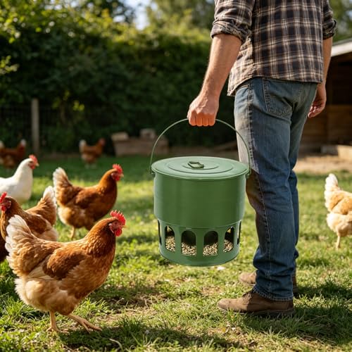 30lbs Metal 12-Port No-Waste Chicken Feeder with Legs | Chicken & Poultry Feeder with Powder-Coated Rust-Proof Finish, Ideal for Chickens Ducks Geese, Backyard Farms, Avocado Green - color: Avocado Green