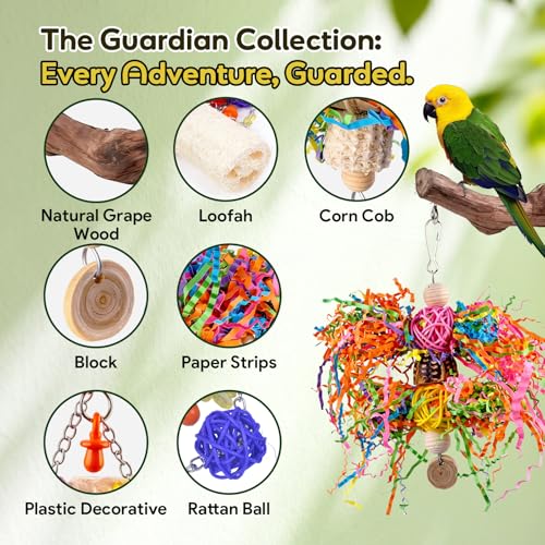 Bird Toys, Parakeet Foraging Toys, Hanging Chewing Toys with Natural Wooden Perches, Bird Cage Accessories, Suitable for Parakeets, Cockatiels, Budgies, Lovebirds & More - color: 5 pieces loofah