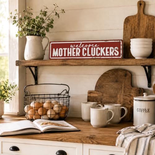 Rustic Farmhouse Style Chicken Coop Sign, Metal Outdoor Chicken House Signs, Welcome Mother Cluckers, Retro Metal Tin Sign, Farmhouse Decor, Backyard Hen House Gift 15.8x4 Inch - color: Farmhouse 13