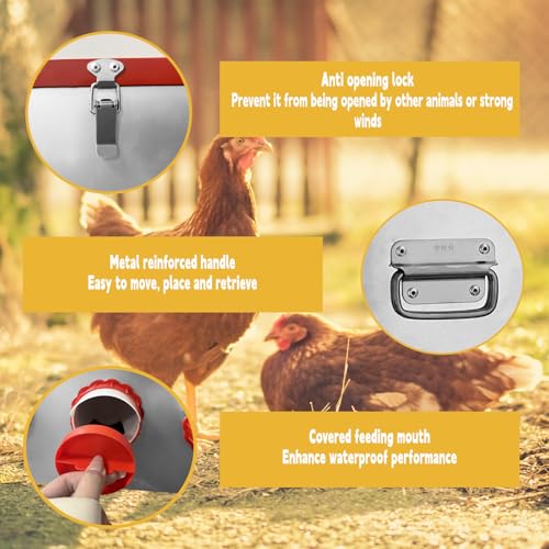 25lbs Metal Chicken Feeder, 4 Ports Galvanized Feeder, Goat Proof Auto Chicken Feeder, Weatherproof Chicken Food Dispenser System for Outdoor Coop,4.1 Gallon - size: 4 ports