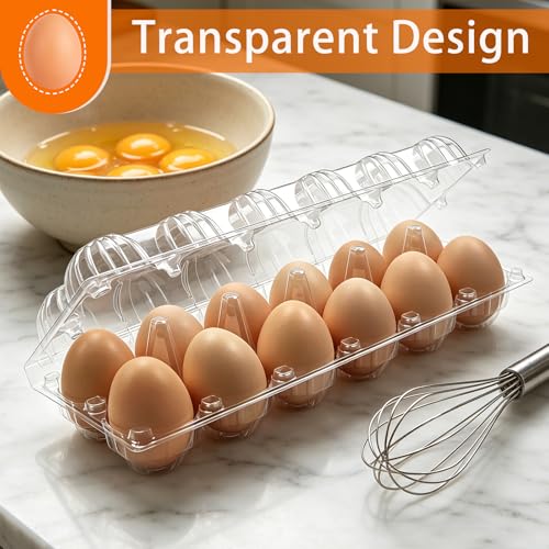60 Pack 2x6 Grids Plastic Egg Cartons Bulk 12 Count Clear, Reusable Stackable Dozen Chicken Eggs Containers Holders for Storage, Family, Farm Markets and Commercial Display