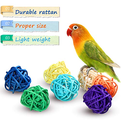 Sumind 80 Pieces Parrot Toy 1.2 Inch Wicker Rattan Balls Wooden Blocks Bird Chewing Toys Mini Wood Chips Pet Parrot Cage Accessories for DIY Playing Chewing Shredding Mixed Bird Toys, Random Color - style: Rattan Balls