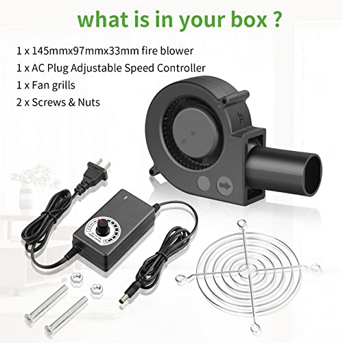 9733 Small Centrifugal BBQ Blower Fan with Variable Controller | 120V–240V AC power plug, for camp,grill,wood stoves,furnace,forge fire bellows and charcoal starter projects - size: 9733-AC Control