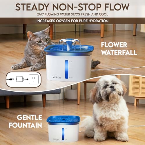 Veken Innovation Award Winner 95oz/2.8L Cat Water Fountain | Automatic Pet Fountain Dog Water Dispenser with Replacement Filters & Silicone Mat for Cats, Dogs (Blue, Plastic) - color: Blue
