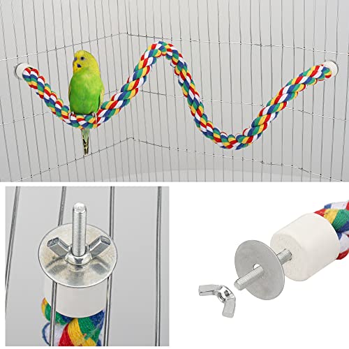Mygeromon Bird Rope Perches Cage Climbing Accessories (31.5inch Metal nut) | for Parakeet, Parrot, Cockatiels, Budgie, Colorful
