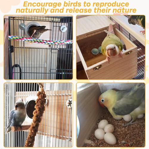 PINVNBY Parakeet Nesting Box Bird House for Cage Wood Mating Box Bird Breeding Box for Lovebirds, Cockatoo, Budgie, Finch, Canary Small and Medium Sized Birds (L:9.8 * 5.3 * 5.3 inch) - size: Wood,L: 9.8*5.3*5.3 inch