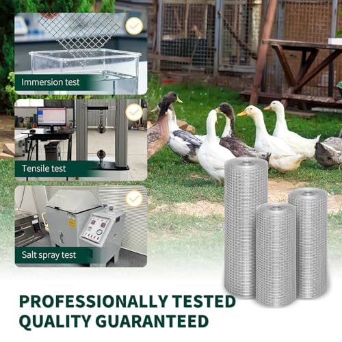 Hardware Cloth 1/2In 16inx50ft 19 GA Chicken Wire Fencing Roll | Double-Layer Hot-dip galvanized, welded wire mesh. For poultry netting, garden fencing, tree guards, animal enclosures. - size: 1/2inch 16inx50ft