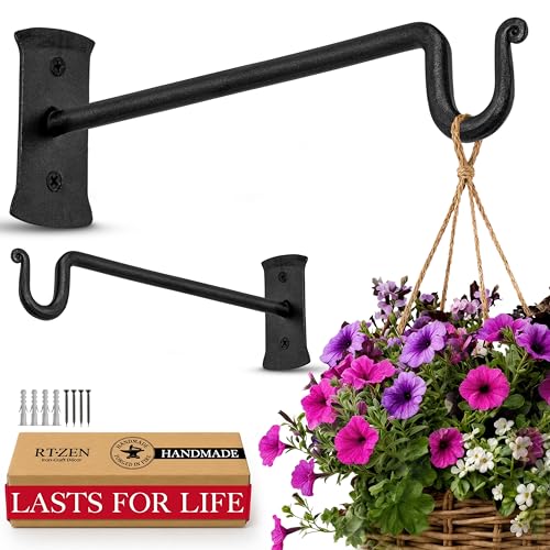 Plant Hangers Outdoor or Indoor Heavy Duty Wall Bracket Hooks | Wrought Iron Metal Hanger Indoor Hook for Hanging Plants Baskets Lanterns Bird Feeders - 2 Pack (Black Shepherds Hooks 10") - size: 10 Inch, style: Shepherds Hooks