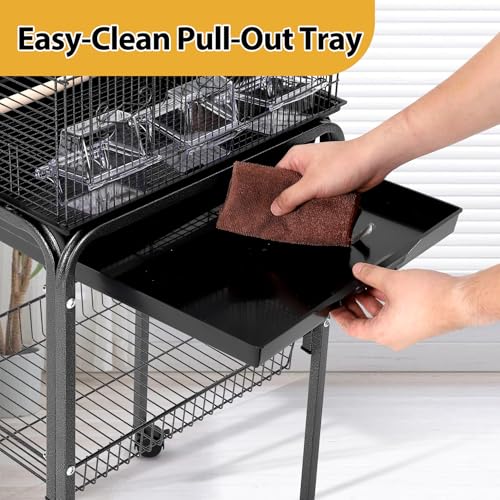 60" Large Bird Cage, Heavy-Duty Metal Flight Cage with Rolling Stand, Play Top, Removable Tray & Food Bowls, Easy Clean Non-Toxic Coating Birdcage for Parakeets, Cockatiels, Conures, Parrots - size: 60.24 Inches