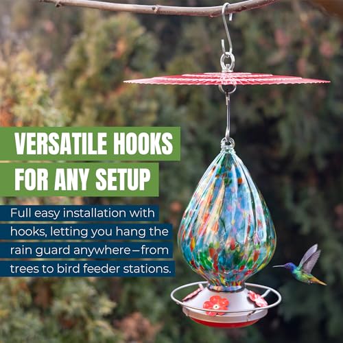 MEKKAPRO Hummingbird Feeder Guard Metal Rain Guard Squirrel Baffle, 2 Pack | Plain Dome Shields Feed from Rain, Fits Hummingbird, Tube, Thistle & Hopper Feeders, Low-Profile Rust-Proof Steel Hardware - color: Red - 2 Pack