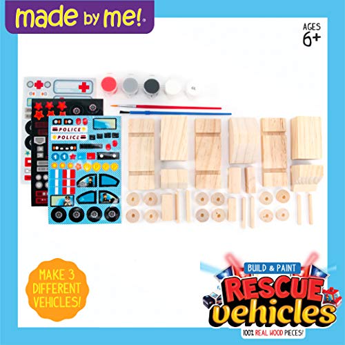 Made By Me Build & Paint Your Own Wooden Toys, DIY Wood Craft Kit, Easy to Assemble, Rescue Vehicles - style: Rescue Vehicles