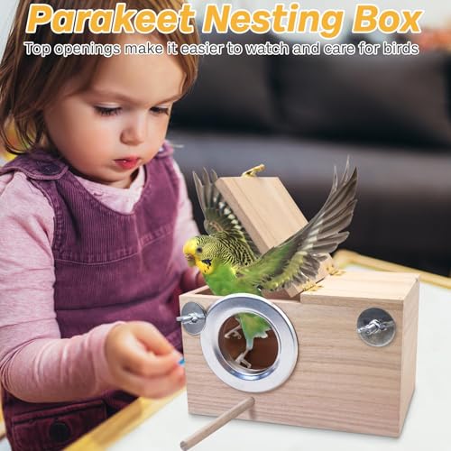 PINVNBY Parakeet Nesting Box Bird House for Cage Wood Mating Box Bird Breeding Box for Lovebirds, Cockatoo, Budgie, Finch, Canary Small and Medium Sized Birds (M:7.9 * 4.7 * 4.7 inch) - size: Wood,M: 7.9*4.7*4.7 inch
