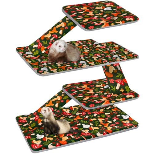 Bienbee Ferret Cage Liner Set, Leakproof Ferrets Cage Accessories for Small Animals Rats Chinchillas Hedgehogs Ferrets(Green Mushroom, Double Unit Combo) - color: Green Mushroom, size: Double Unit Combo-7 PCS