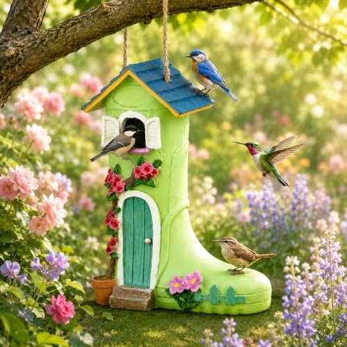 Yinns Birdhouse, Hanging Bird House for Wild Bird Outside Garden Decor,Boot | Outdoor Hanging Wild Birdhouse, Resin Rain Boot Bird House Garden Decor, Offering Nesting Spots for Bluebirds - color: B-Rain Boot