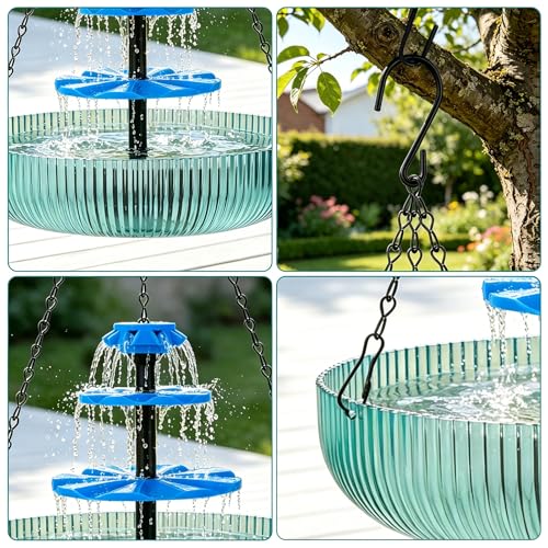 3-Tier Solar Hanging Bird Bath Fountain, 16.4 ft Cord (2 Tier Solar Powered) - color: 2 Tier Solar Powered