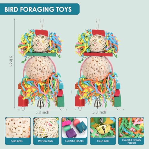 BBjinronjy Bird Toys,2PCS Hanging Natural Soft Sola Ball Beak Chew Shred Forage Toys for Parrots,Cockatiel,Conure,Love Birds,Parakeets,Budgie and Other Small Birds - size: Medium A