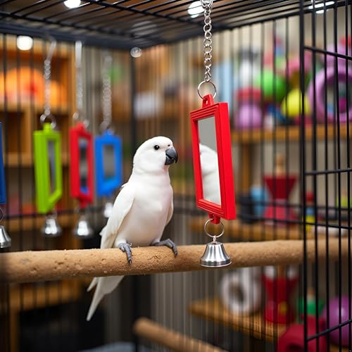 1Pc Random Color Pet Bird Mirror with Bell Interactive Parrot Toys for Budgies Parakeets Conures, Pet Supplies