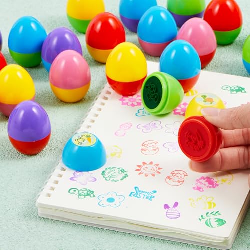 JOYIN 24Pcs Easter Egg Stampers Toys for Easter Eggs Hunt Game, Basket Stuffers Fillers, Kids Party Favor, Assorted Self-ink Stamp for Classroom Exchange and Prize Supplies Gifts - style: carrot