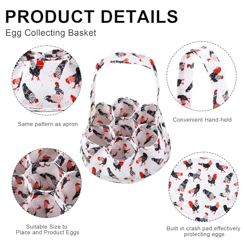 Egg Collecting Apron and Basket, 12 Pouches Chicken Egg Apron, 7 Pouches Chicken Eggs Basket, Collector Chicken Eggs - color: Red-tailed Chicken, Half-body