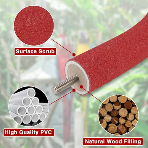 Rypet U-Shaped Large Parrot Perch, Quartz Bird Perch for Cage(Red L) | Safe Chew & Rest Perch for Large Birds, Durable Non-Toxic Cage Accessory, for Parakeets Cockatiels Conures Macaws - color: Red, size: Large