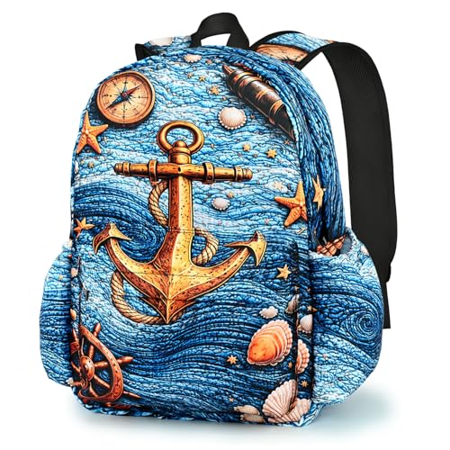 Nautical Kids Backpack School Backpack Teens Bookbag for Girls Boys Hiking Camping Travel Sports - color: Nautical