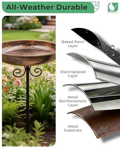 10" Small Metal Bird Bath with Stake, Outdoor Birdbath for Garden | 5-Prong Stake, Adjustable Height, Rust Resistant Finish, Easy Assembly, Shallow Bowl Design, Lawn Patio Decor - size: 10 "diameter, 1.6" depth